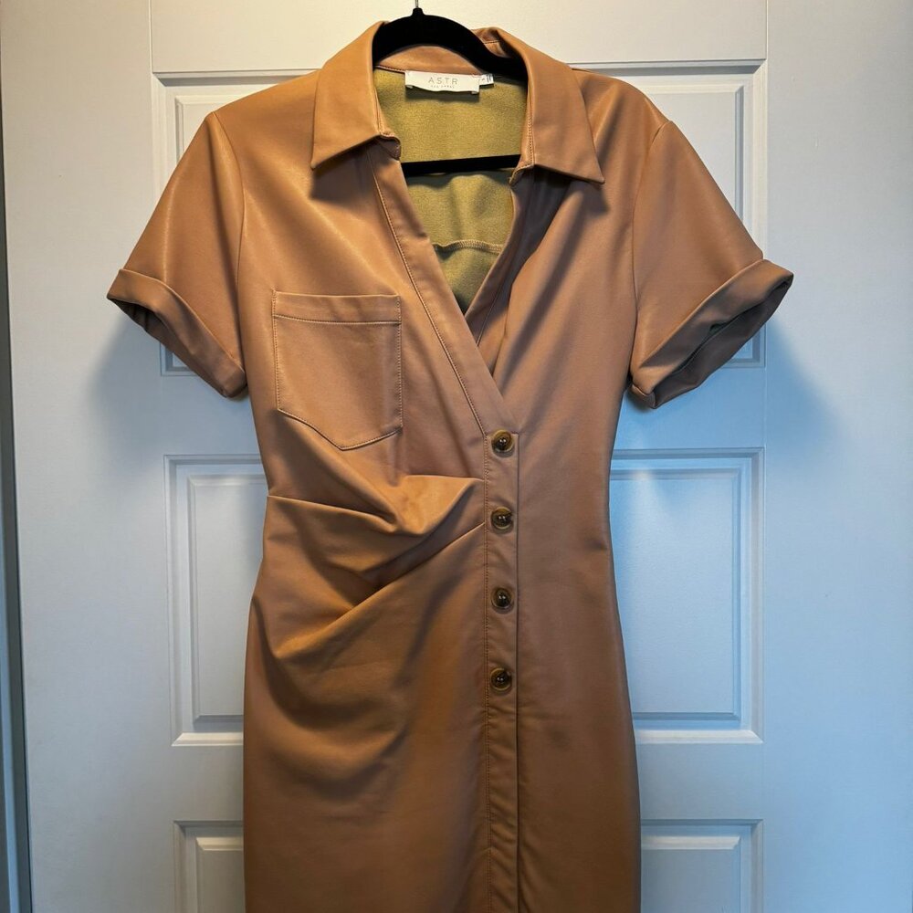 ASTR The Label Shirtdress Faux Leather Button Up Mini Dress